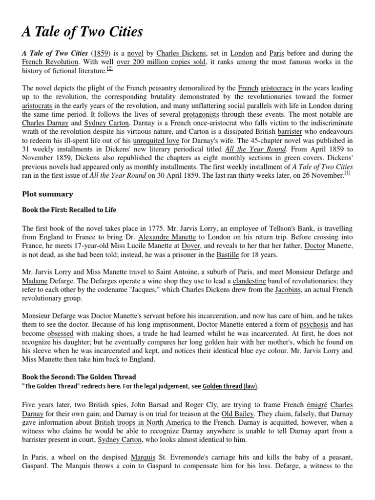 a tale of two cities characters A book report on a tale of two cities a novel by charles dickens